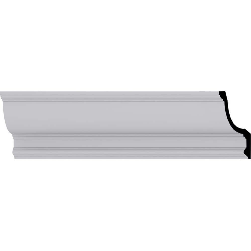 Ekena Millwork 6 in. H x 4-1/2 in. P x 7-5/8 in. F x 94-1/2 in. L Polyurethane Maria Traditional Smooth Crown Moulding (12-Pack)