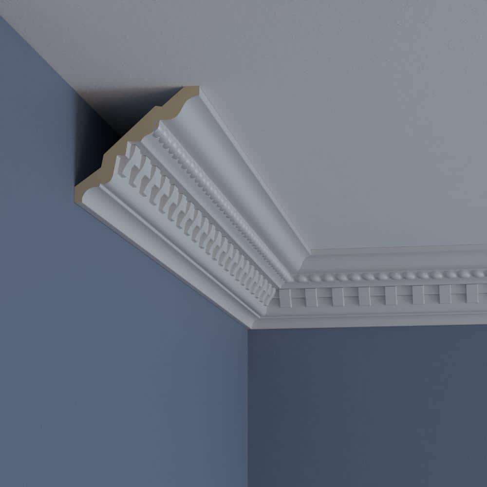 Ekena Millwork 3-7/8 in. x 3-1/2 in. x 94-1/2 in. Polyurethane Bulwark Dentil and Rope Crown Moulding