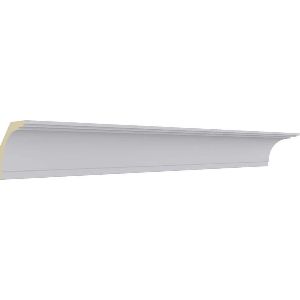 Ekena Millwork 4-1/4 in. H x 4-3/4 in. P x 6-3/8 in. F x 94-1/2 in. L Polyurethane Bradford Traditional Smooth Crown Moulding 12-Pack