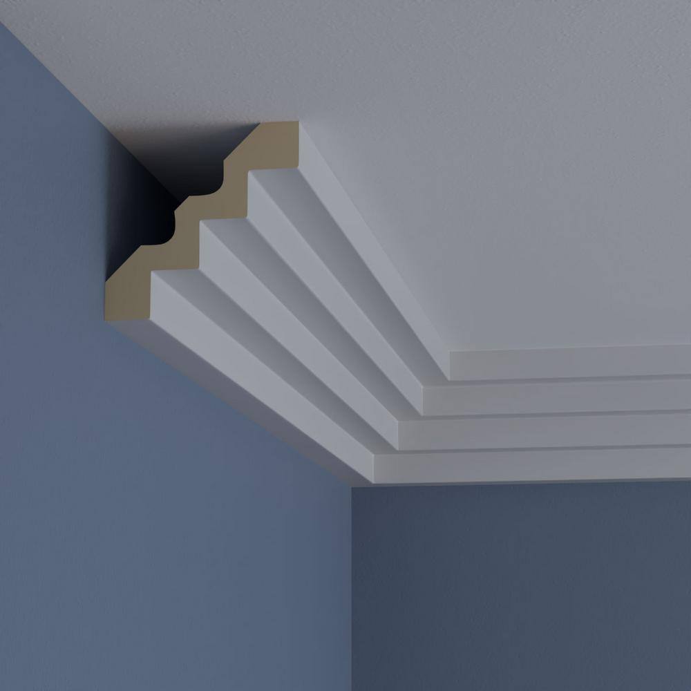 Ekena Millwork 4-1/4 in. x 4-1/4 in. x 94-1/2 in. Polyurethane Eris Step Crown Moulding