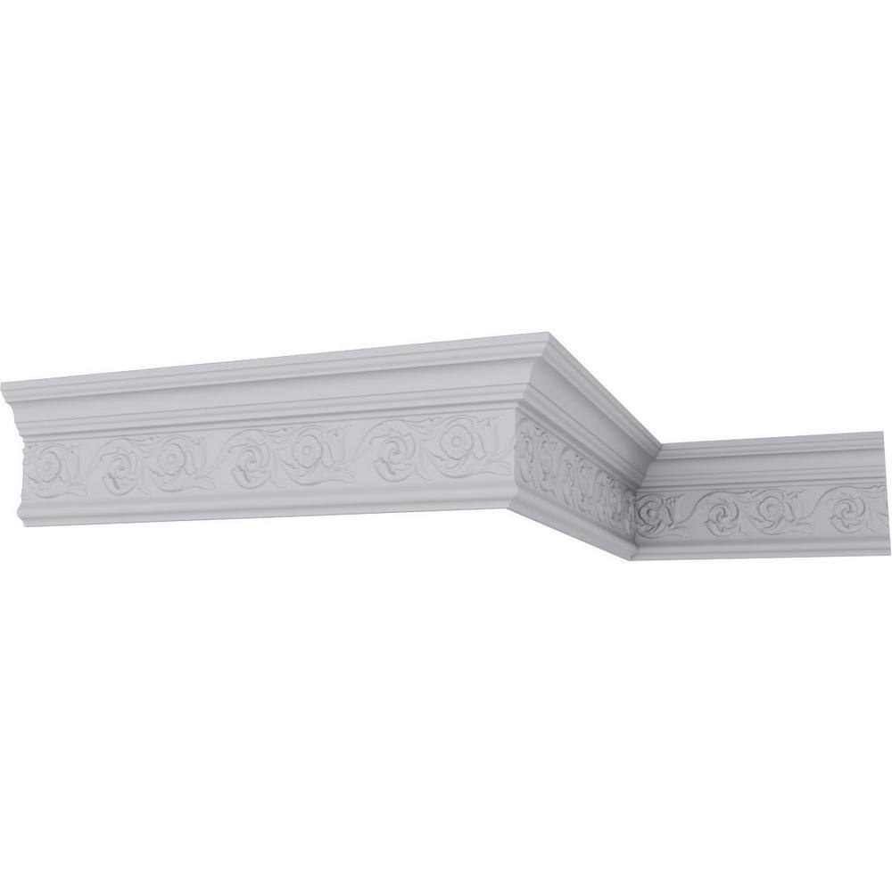 Ekena Millwork 2-1/4 in. x 5-5/8 in. x 94-1/2 in. Polyurethane Floral Crown Moulding