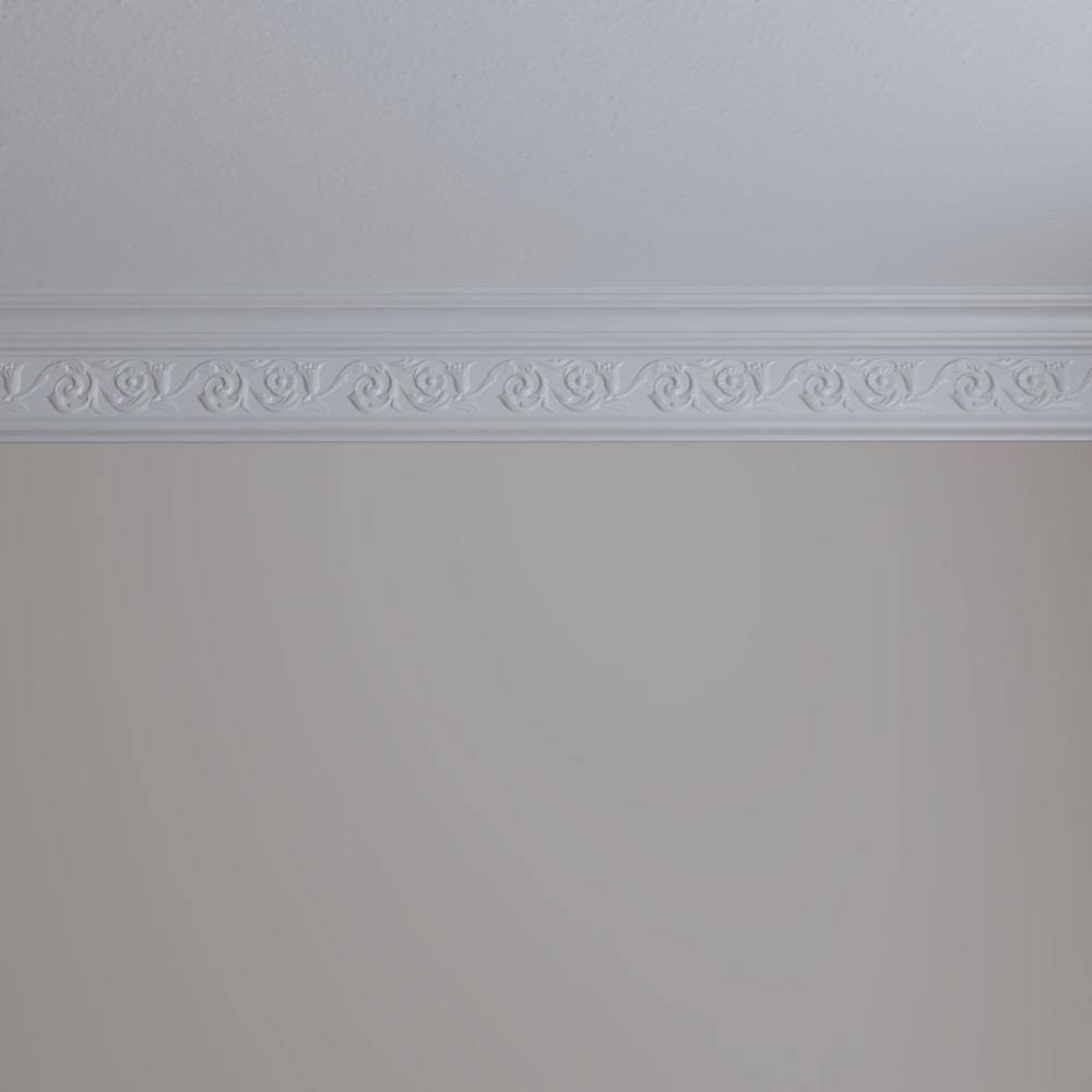 Ekena Millwork 2-1/4 in. x 5-5/8 in. x 94-1/2 in. Polyurethane Floral Crown Moulding