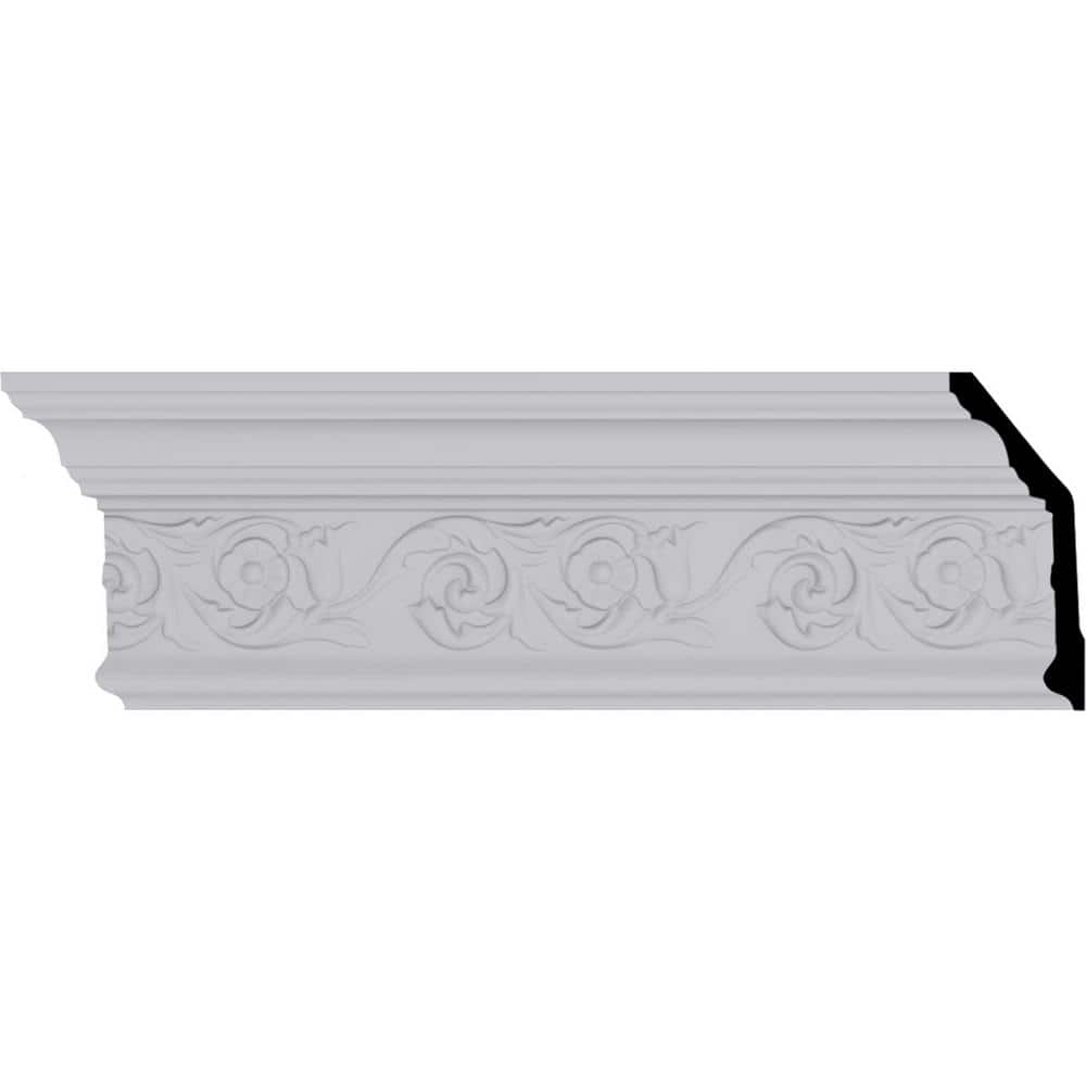Ekena Millwork 2-1/4 in. x 5-5/8 in. x 94-1/2 in. Polyurethane Floral Crown Moulding