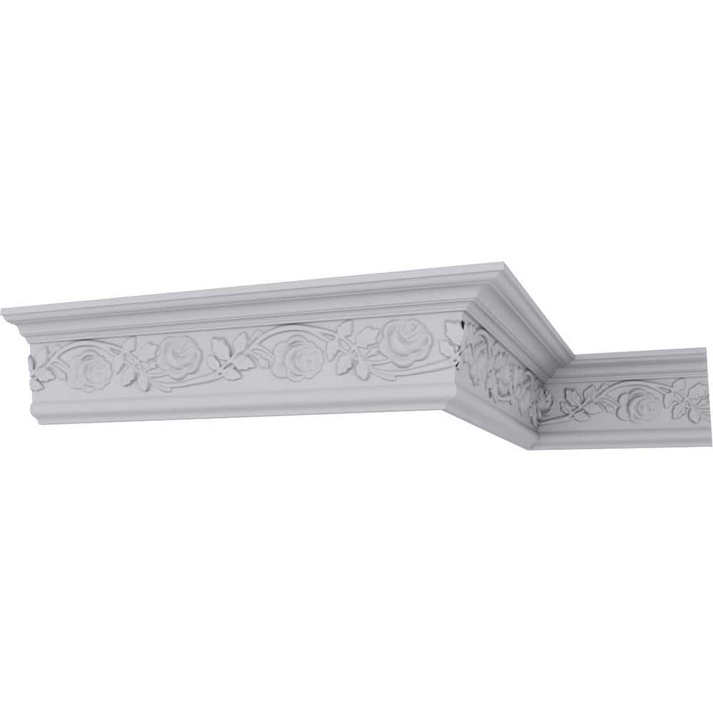 Ekena Millwork 3-3/4 in. x 5-1/2 in. x 94-1/2 in. Polyurethane Rose Crown Moulding