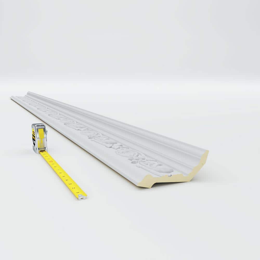 Ekena Millwork 3-3/4 in. x 5-1/2 in. x 94-1/2 in. Polyurethane Rose Crown Moulding