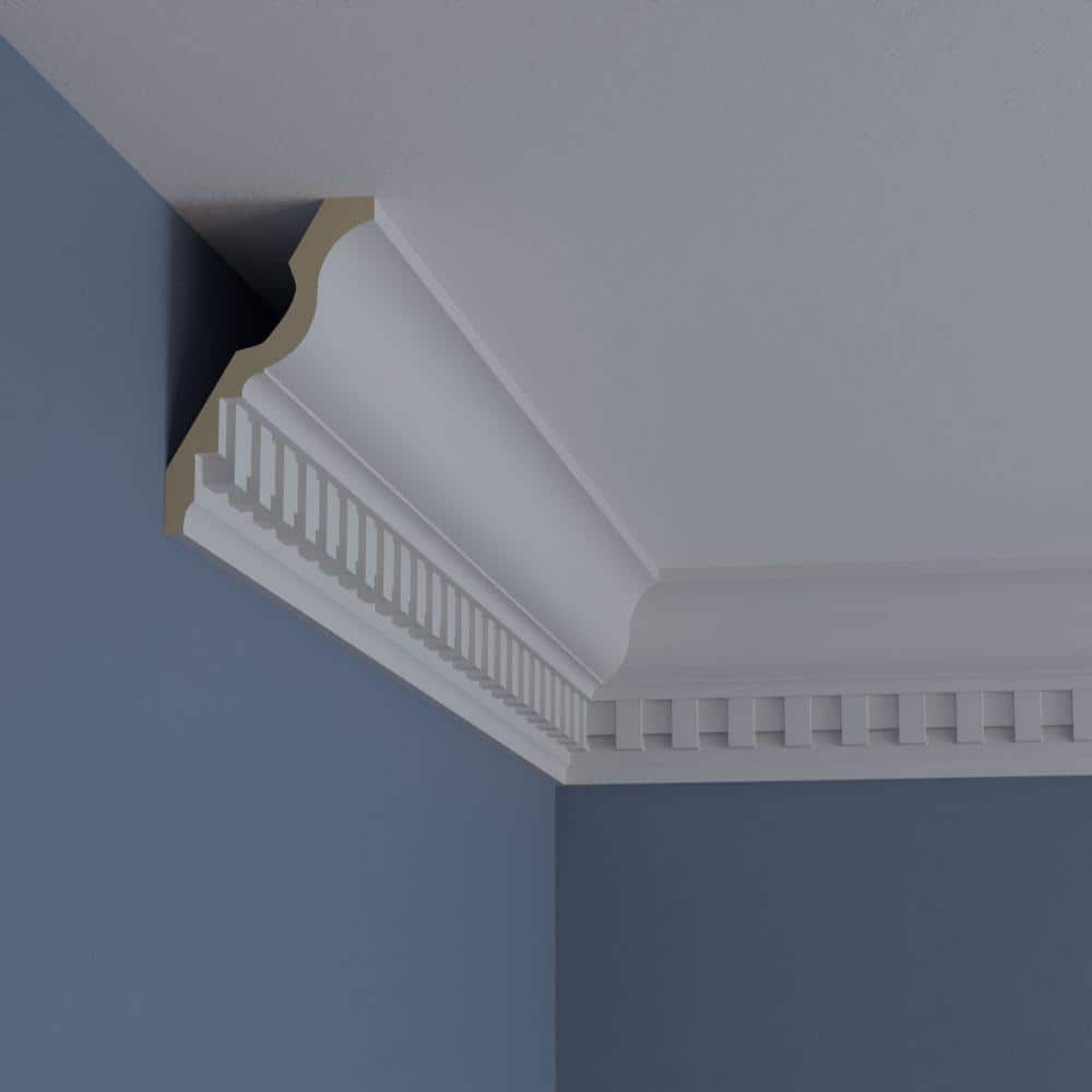 Ekena Millwork 2-7/8 in. x 4-5/8 in. x 94-1/2 in. Polyurethane Dentil Crown Moulding