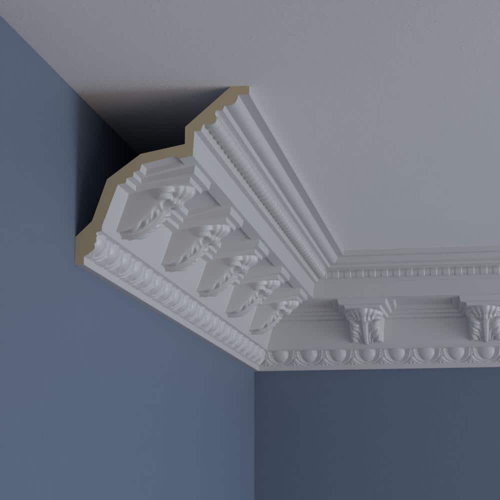 Ekena Millwork 5-1/4 in. x 5-1/4 in. x 94-1/2 in. Polyurethane Attica Acanthus Leaf Crown Moulding