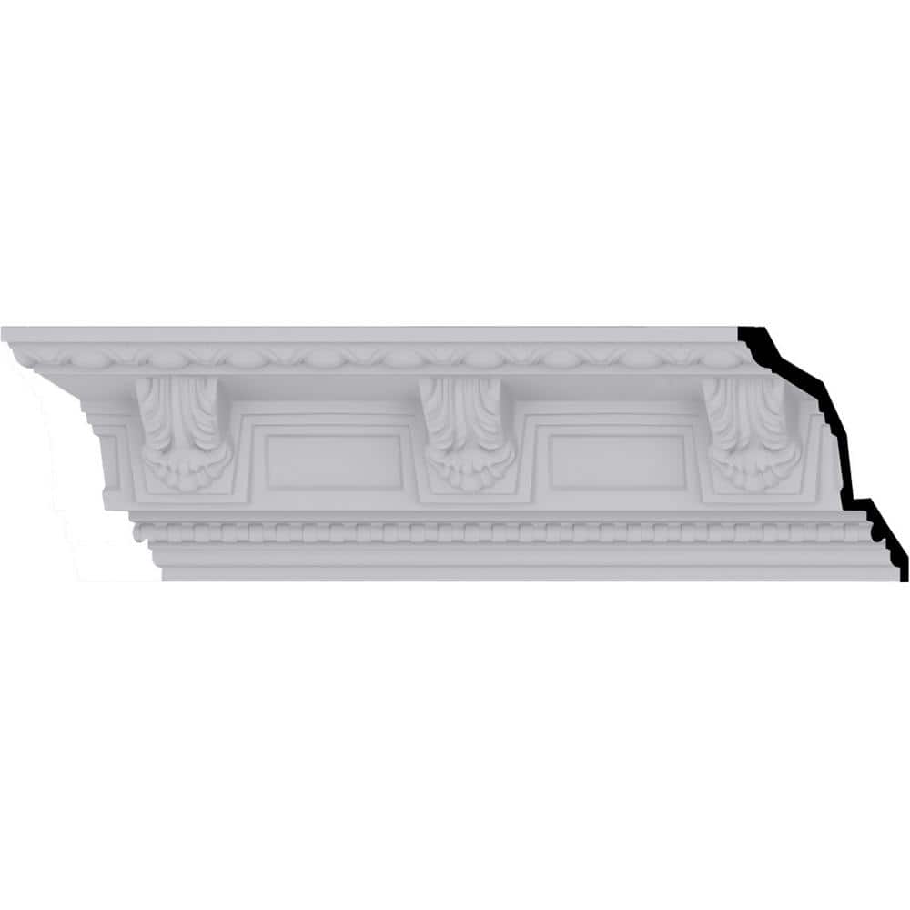 Ekena Millwork 5-1/4 in. x 5-1/4 in. x 94-1/2 in. Polyurethane Attica Acanthus Leaf Crown Moulding