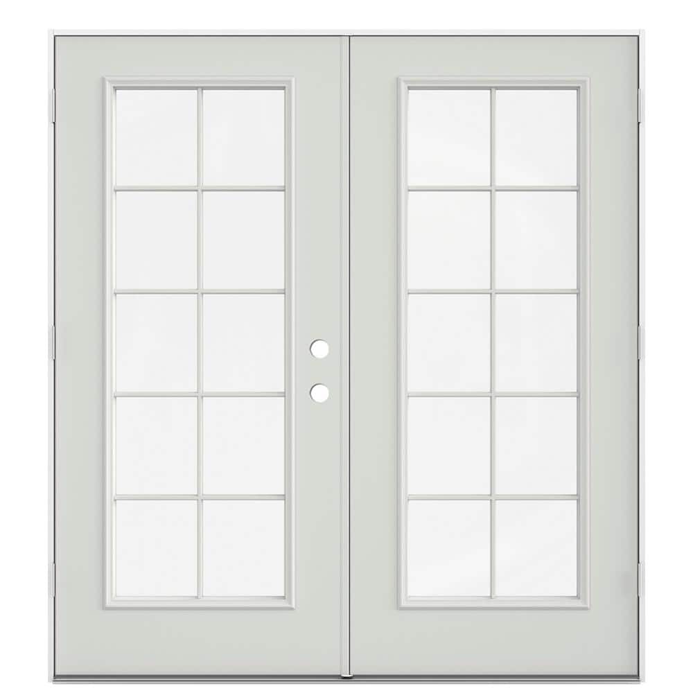 JELD-WEN 60 in. x 80 in. Right-Hand Outswing Low-E 10 Lite Primed Fiberglass Double Prehung Patio Door