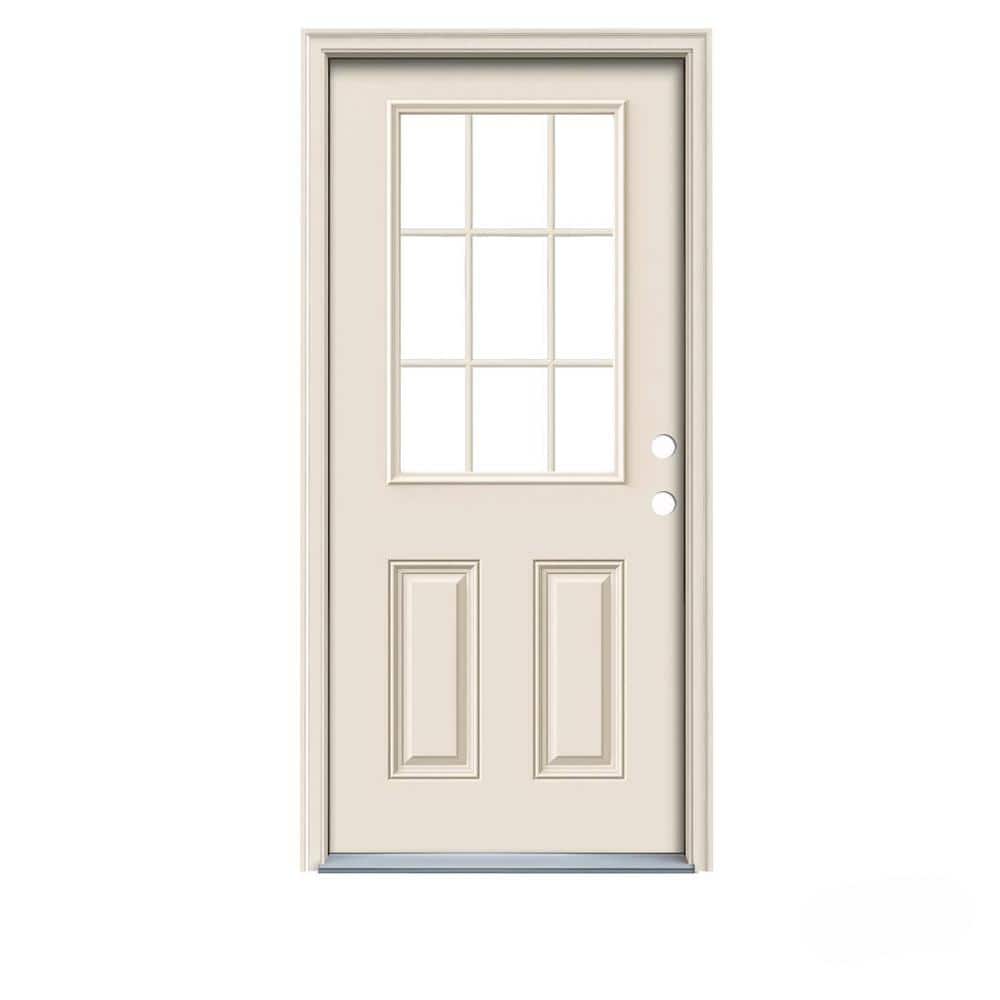 JELD-WEN 36 in. x 80 in. 9 Lite Primed Steel Prehung Left-Hand Inswing Back Door with Brickmould