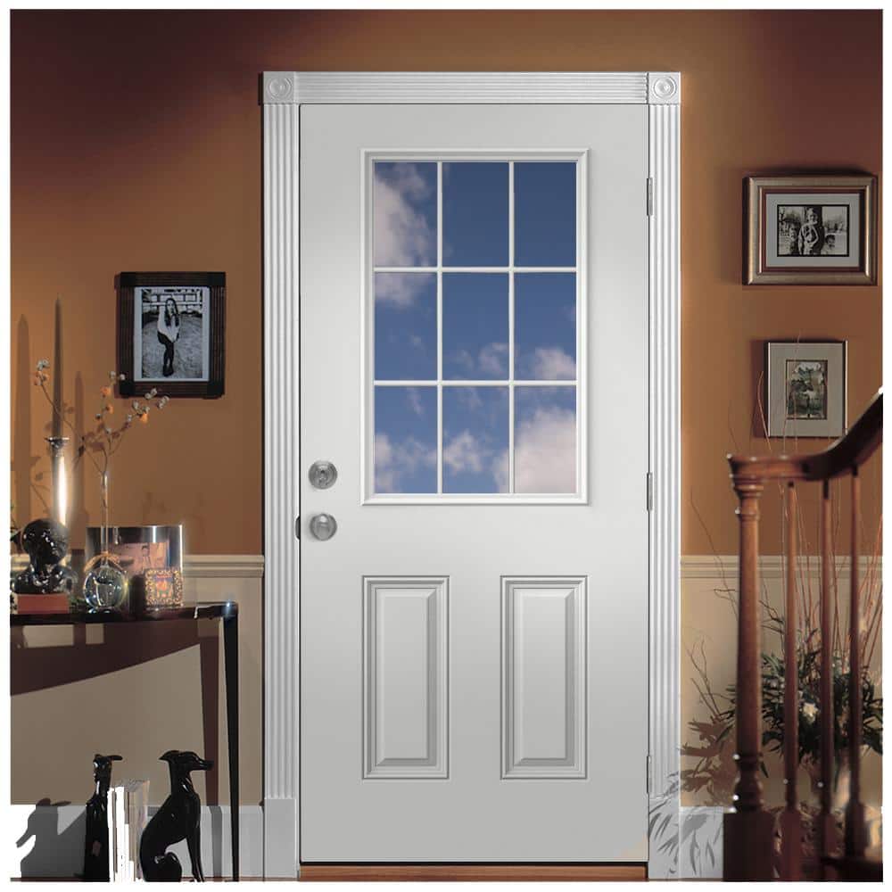 JELD-WEN 36 in. x 80 in. 9 Lite Primed Steel Prehung Left-Hand Inswing Back Door with Brickmould