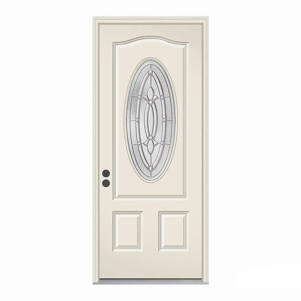 JELD-WEN 36 in. x 80 in. 3/4 Oval Lite Blakely Primed Steel Prehung Right-Hand Inswing Front Door