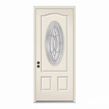 JELD-WEN 36 in. x 80 in. 3/4 Oval Lite Blakely Primed Steel Prehung Right-Hand Inswing Front Door