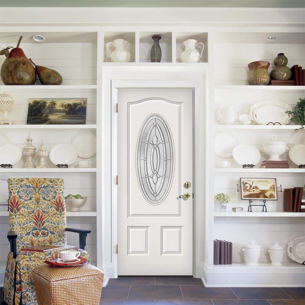 JELD-WEN 36 in. x 80 in. 3/4 Oval Lite Blakely Primed Steel Prehung Right-Hand Inswing Front Door