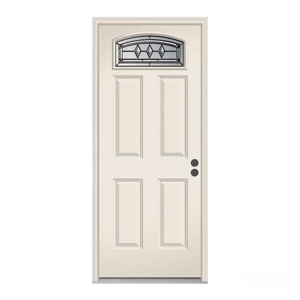 JELD-WEN 36 in. x 80 in. Camber Top Mission Prairie Primed Steel Prehung Left-Hand Inswing Front Door with Brickmould