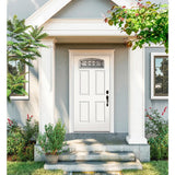 JELD-WEN 36 in. x 80 in. Camber Top Mission Prairie Primed Steel Prehung Left-Hand Inswing Front Door with Brickmould