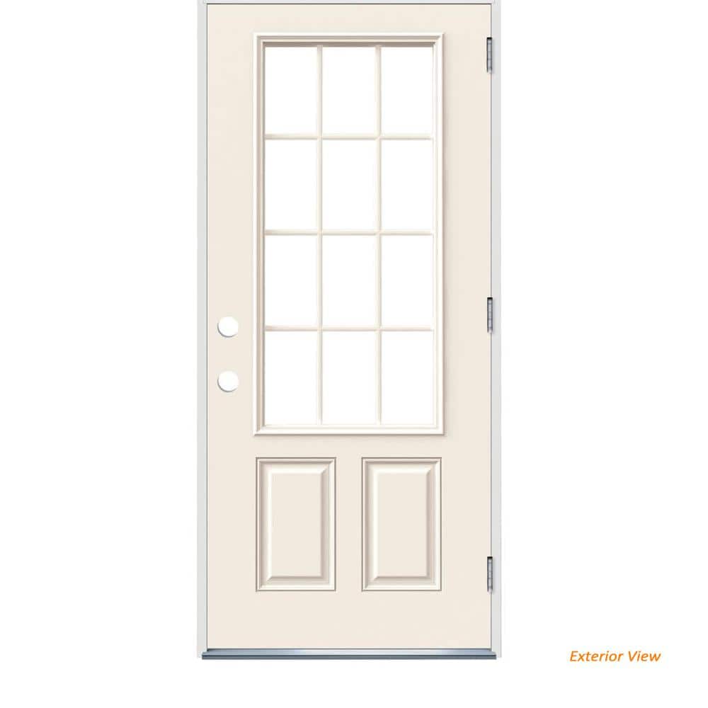 JELD-WEN 32 in. x 80 in. 12-Lite Primed Steel Prehung Left-Hand Outswing Back/Entry Door