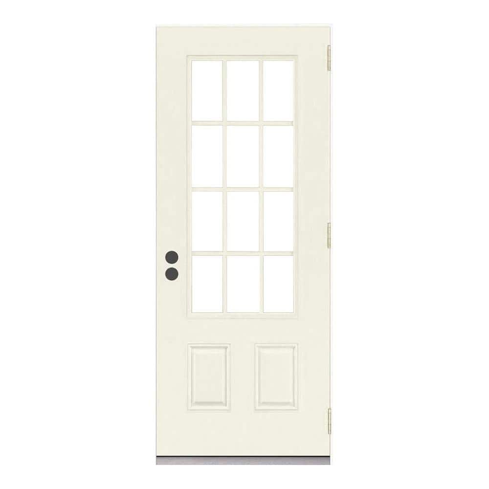 JELD-WEN 32 in. x 80 in. 12-Lite Primed Steel Prehung Left-Hand Outswing Back/Entry Door