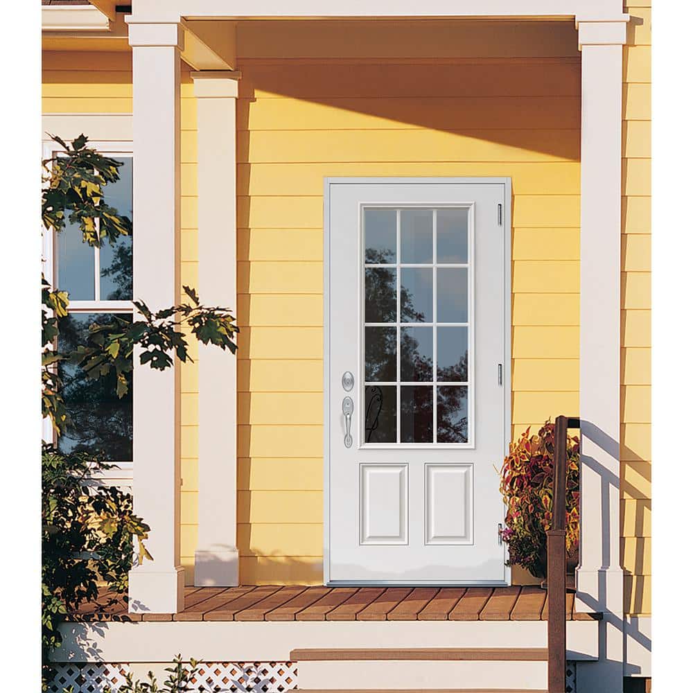 JELD-WEN 32 in. x 80 in. 12-Lite Primed Steel Prehung Left-Hand Outswing Back/Entry Door