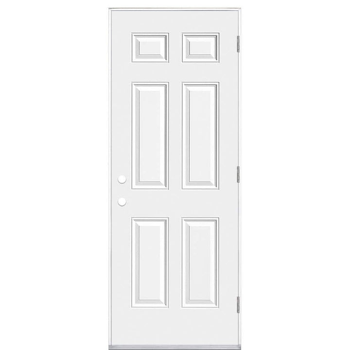 Masonite 30 in. x 80 in. Premium 6 Panel Left-Hand Outswing Primed Impact Steel Prehung Front Exterior Door (No Brickmold)