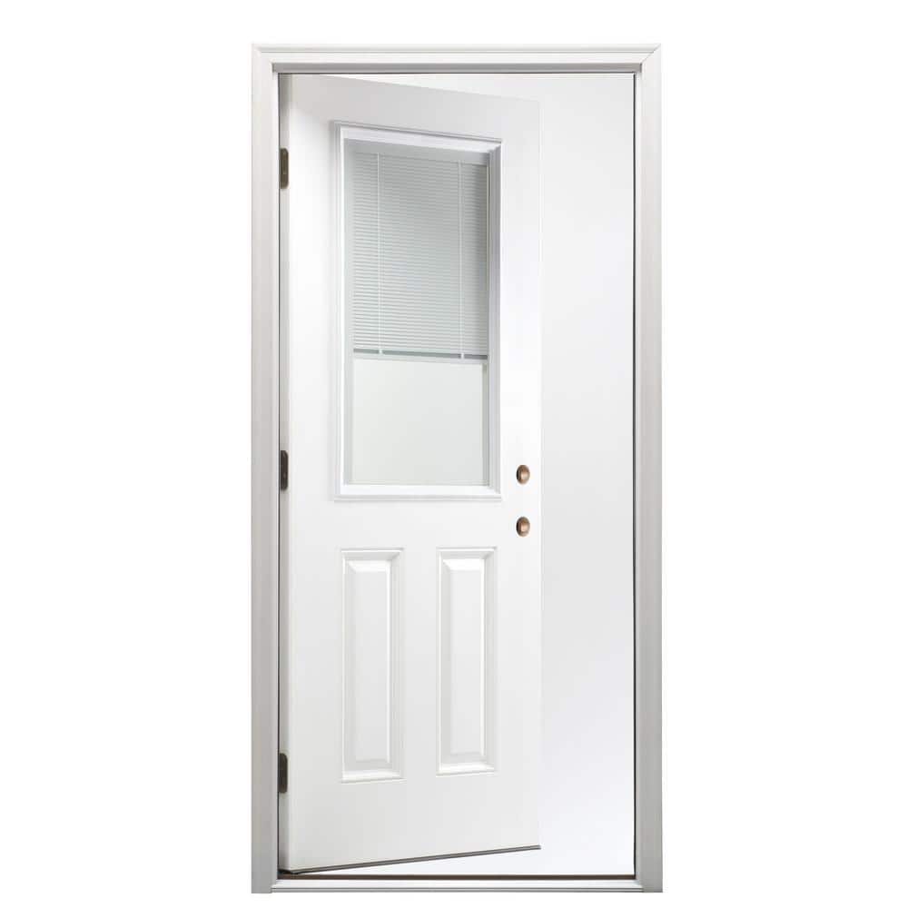 30 in. x 80 in. Internal Blinds Left-Hand 1/2-Lite Clear 2-Panel Classic Primed Fiberglass Smooth Prehung Front Door