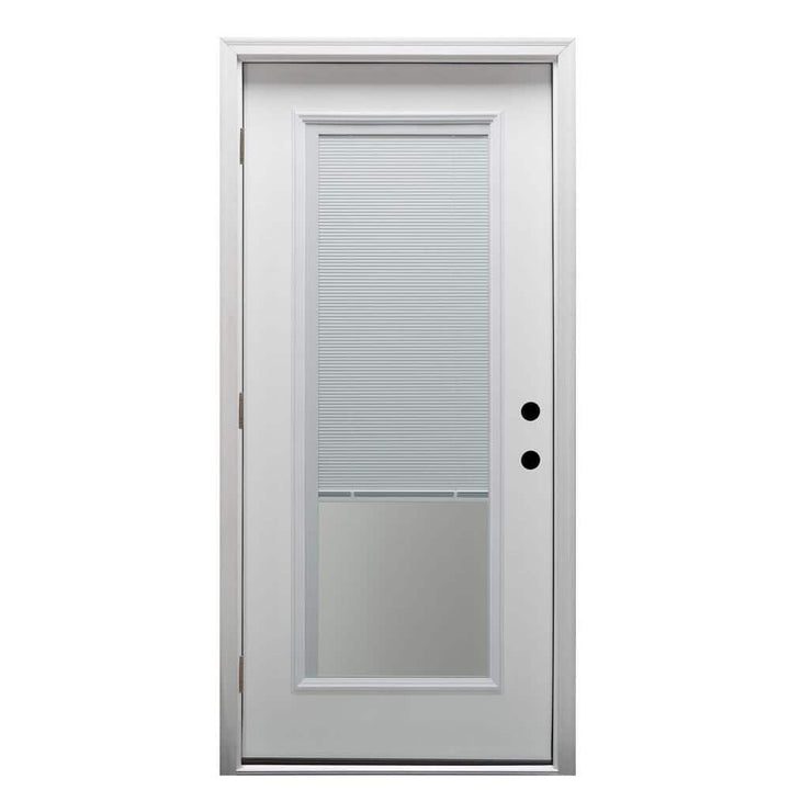 36 in. x 80 in. Internal Blinds Right-Hand Outswing Full Lite Clear Primed Fiberglass Smooth Prehung Front Door