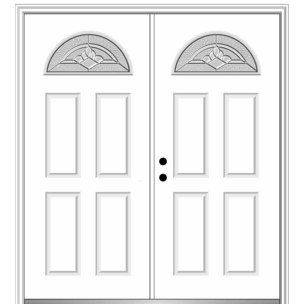60 in. x 80 in. Grace Right-Hand Inswing Fan-Lite Decorative Primed Fiberglass Prehung Front Door on 4-9/16 in. Frame