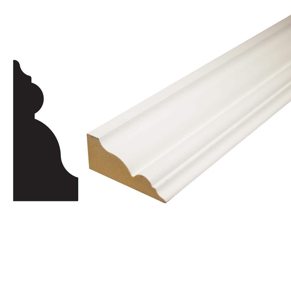 Alexandria Moulding 1-1/4 in. D x 2-3/4 in. W x 96 in. L MDF Primed White Crown Moulding Pack (4-Pack)