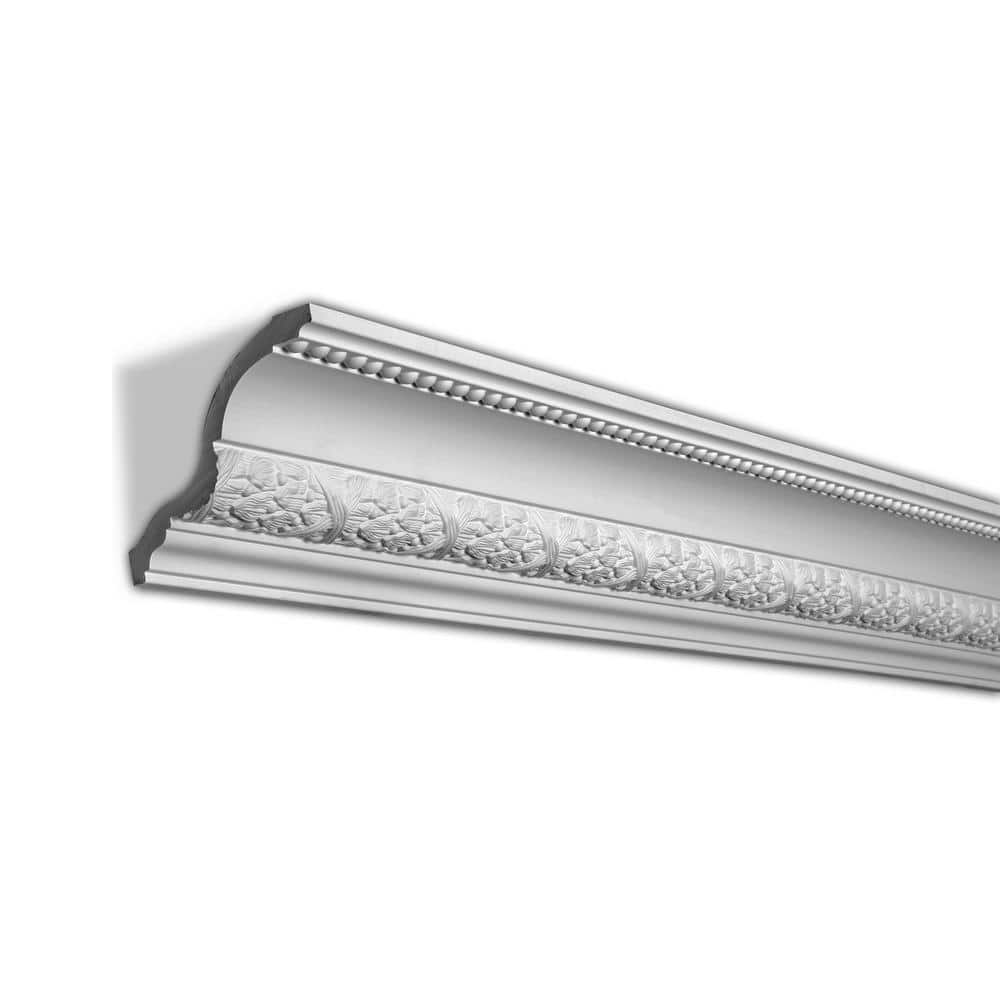 American Pro Decor 3-7/8 in. x 4-5/8 in. x 96 in. Laurel Leaves and Ribbon Polyurethane Crown Moulding Pro Pack 32 LF (4-Pack)