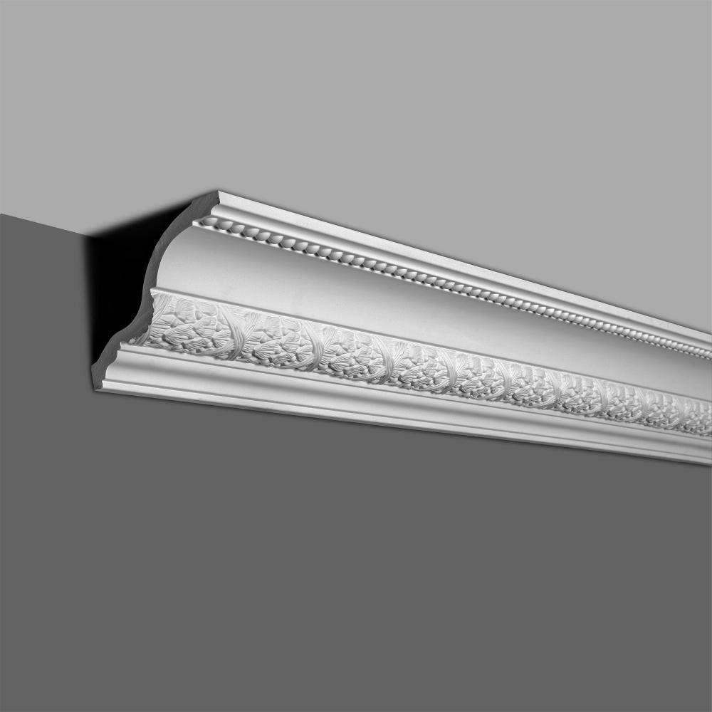 American Pro Decor 3-7/8 in. x 4-5/8 in. x 96 in. Laurel Leaves and Ribbon Polyurethane Crown Moulding Pro Pack 32 LF (4-Pack)