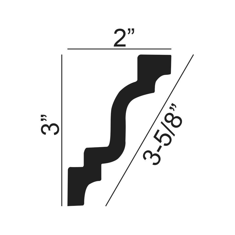 American Pro Decor 2 in. x 3 in. x 94-1/2 in. Plain Polyurethane Crown Moulding Pro Pack 31-1/2 LF (4-Pack)