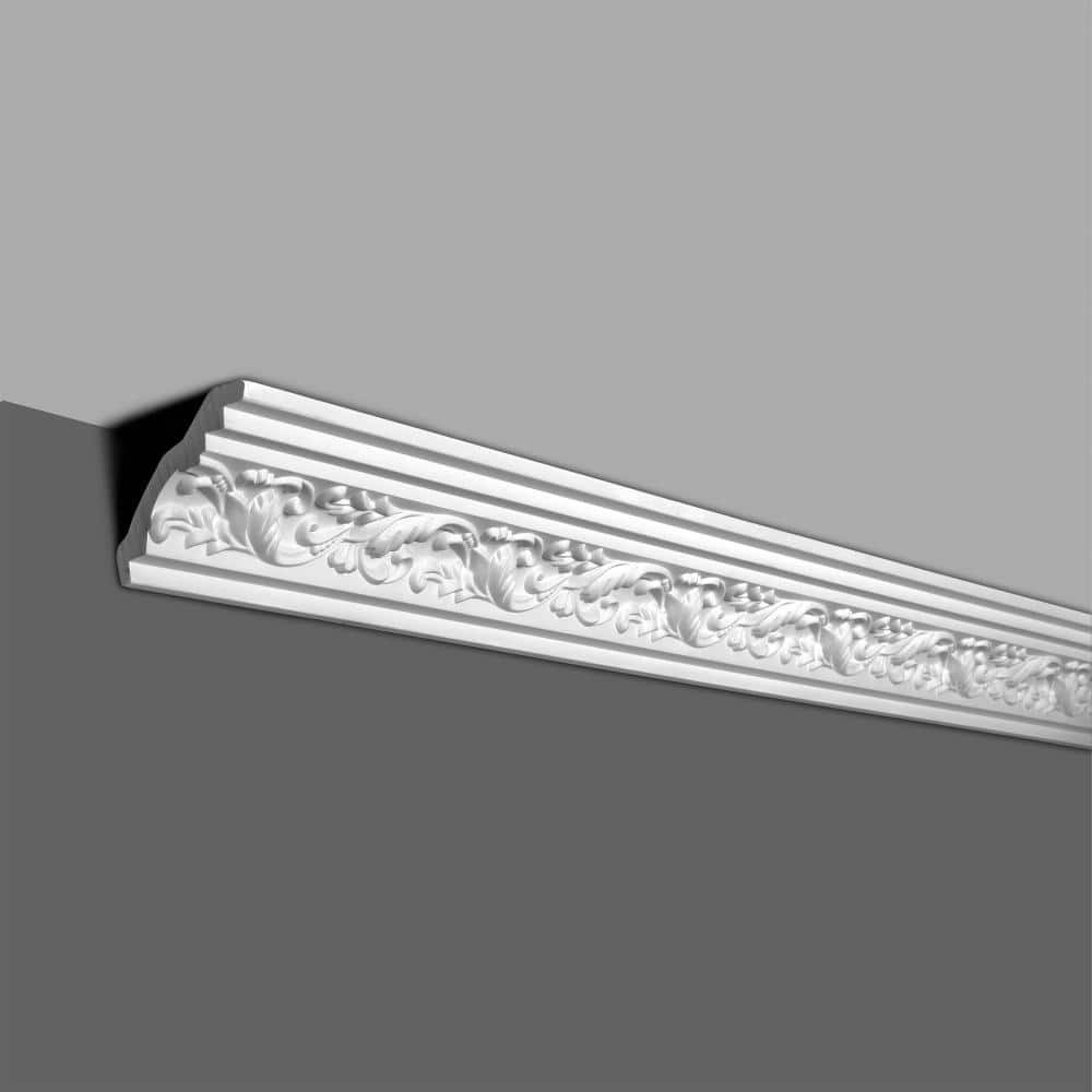 American Pro Decor 2-7/8 in. x 2-7/8 in. x 94-1/2 in. Decorative Leaves Polyurethane Crown Moulding Pro Pack 39 LF (5-Pack)