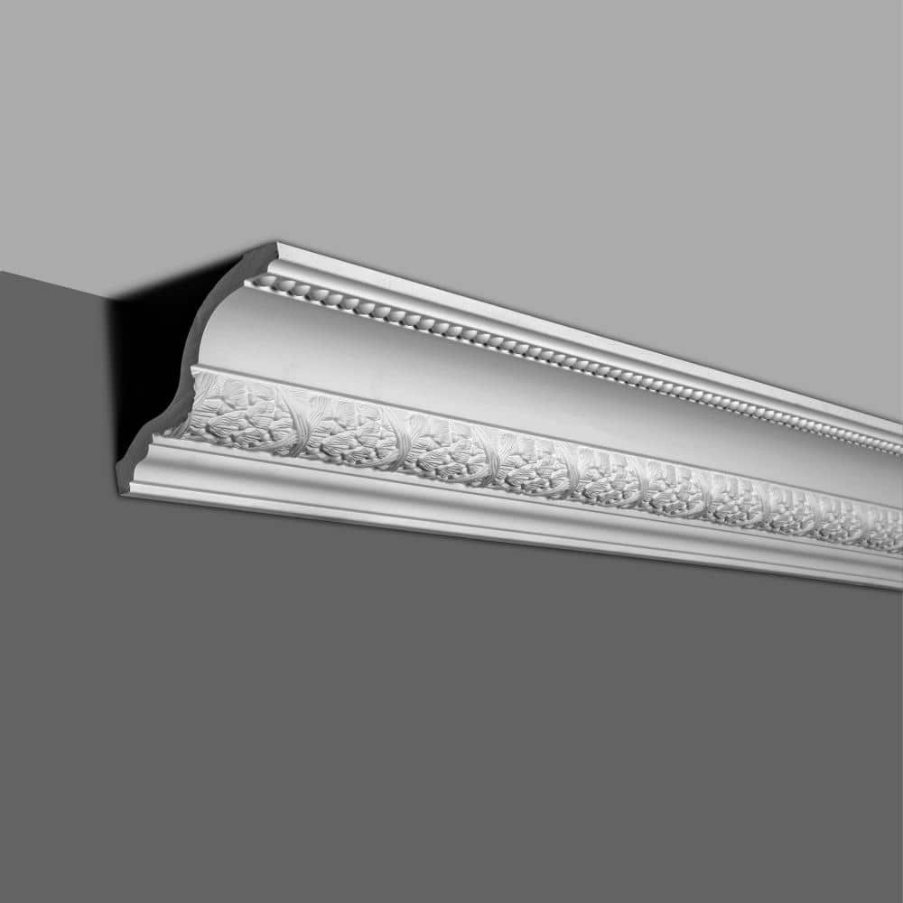 American Pro Decor 3-7/8 in. x 4-5/8 in. x 96 in. Laurel Leaves and Ribbon Polyurethane Crown Moulding Pro Pack 48 LF (6-Pack)