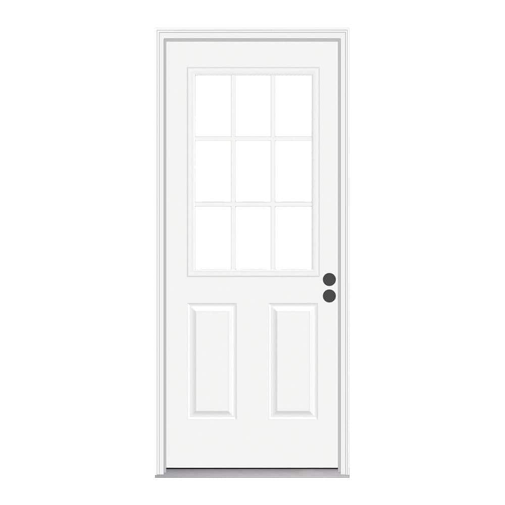 32 in. x 80 in. 9 Lite Primed Fiberglass Prehung Entry Door with Brickmould