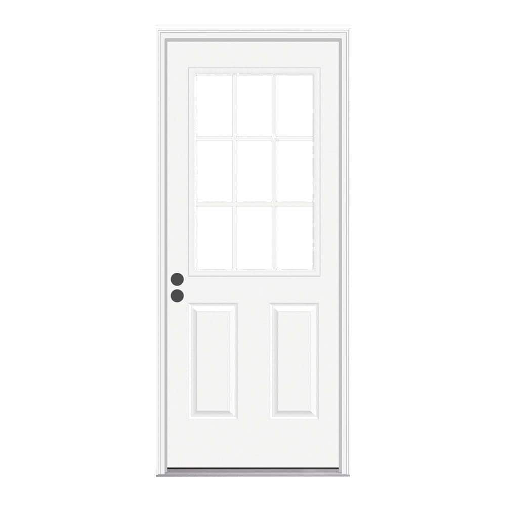 36 in. x 80 in. 9 Lite Primed Fiberglass Prehung Front Door with Brickmould