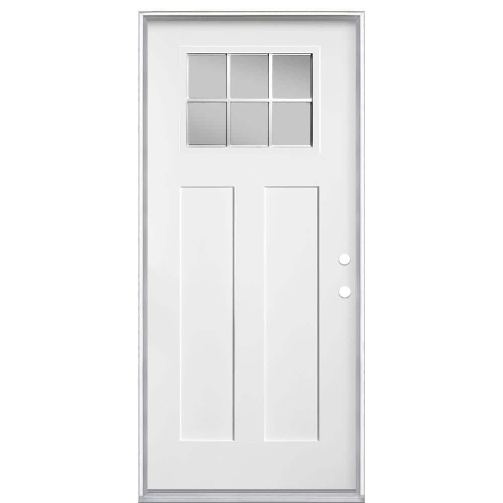 Masonite 36 x 80 in. Craftsman 6 Lite Left Hand Inswing Primed Smooth Fiberglass Prehung Front Door, No Brickmold