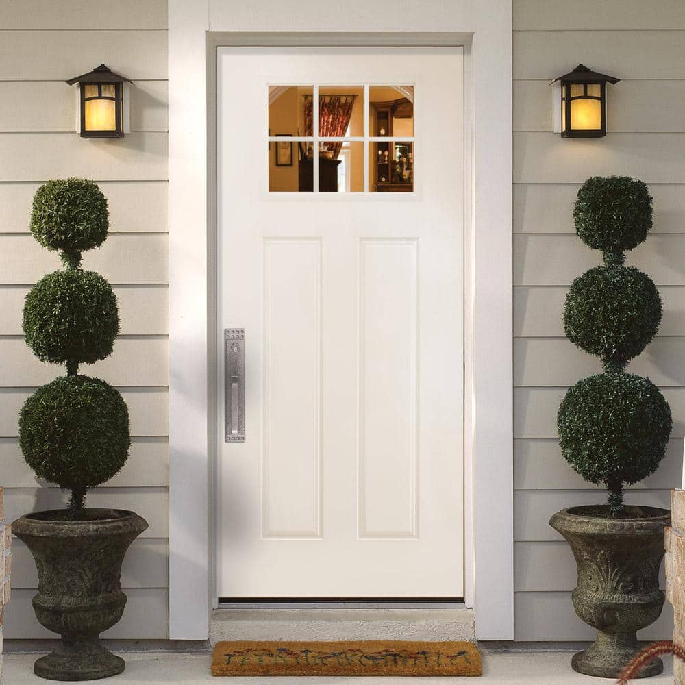 Masonite 36 x 80 in. Craftsman 6 Lite Left Hand Inswing Primed Smooth Fiberglass Prehung Front Door, No Brickmold