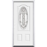 36 in. x 80 in. Chatham 3/4 Oval-Lite Right-Hand Inswing Primed Steel Prehung Front Exterior Door with Brickmold