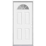 Masonite 36 in. x 80 in. Premium Fan Lite Left-Hand Inswing Primed Steel Prehung Front Exterior Door with Brickmold