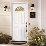 Masonite 36 in. x 80 in. Premium Fan Lite Left-Hand Inswing Primed Steel Prehung Front Exterior Door with Brickmold