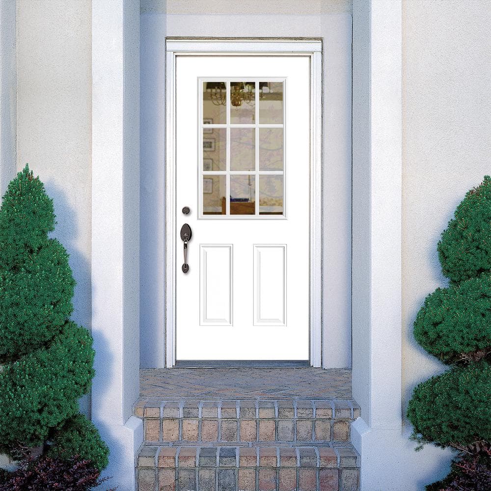 Masonite Premium 9 Lite Primed Steel Prehung Front Door, Right-Hand Inswing, No Brickmold, 36 in. x 80 in.