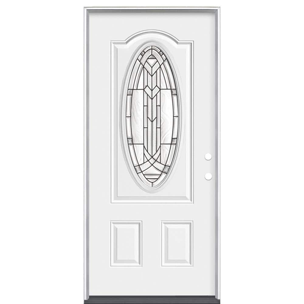 Masonite 36 in. x 80 in. Chatham 3/4 Oval-Lite Left Hand Inswing Primed Steel Prehung Front Exterior Door