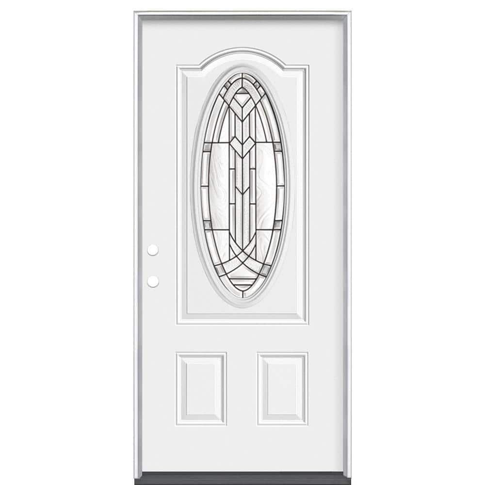 Masonite 36 in. x 80 in. Chatham 3/4 Oval-Lite Right-Hand Inswing Primed Steel Prehung Front Exterior Door