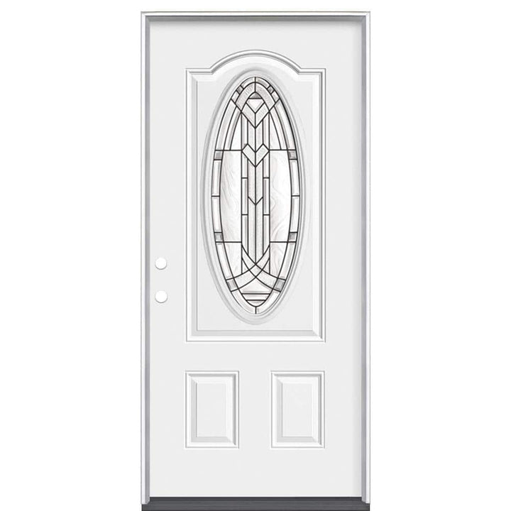 Masonite 36 in. x 80 in. Chatham 3/4 Oval-Lite Right-Hand Inswing Primed Steel Prehung Front Exterior Door