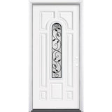 Masonite 36 in. x 80 in. Pergola Center Arch Left-Hand Inswing Primed Steel Prehung Front Exterior Door with Brickmold