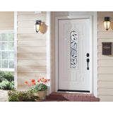 Masonite 36 in. x 80 in. Pergola Center Arch Left-Hand Inswing Primed Steel Prehung Front Exterior Door with Brickmold
