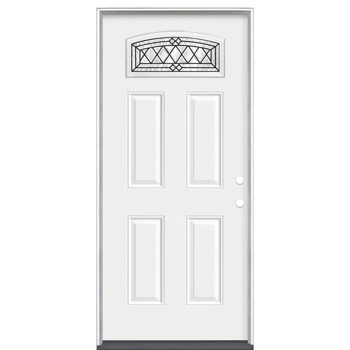 Masonite 36 in. x 80 in. Halifax Camber Fan-Lite Left Hand Inswing Primed Steel Prehung Front Exterior Door (No Brickmold)
