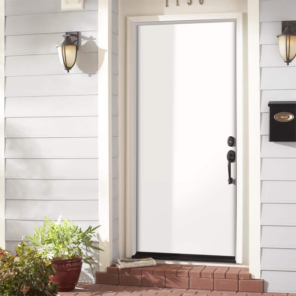 Masonite 32 in. x 80 in. Premium Right-Hand Outswing Flush Primed Steel Prehung Exterior Door, No Brickmold
