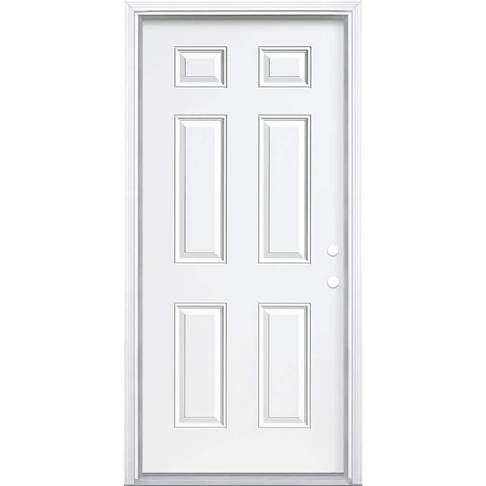 Masonite 36 in. x 80 in. Premium 6-Panel Left-Hand Inswing Primed Steel Prehung Front Exterior Door with Brickmold
