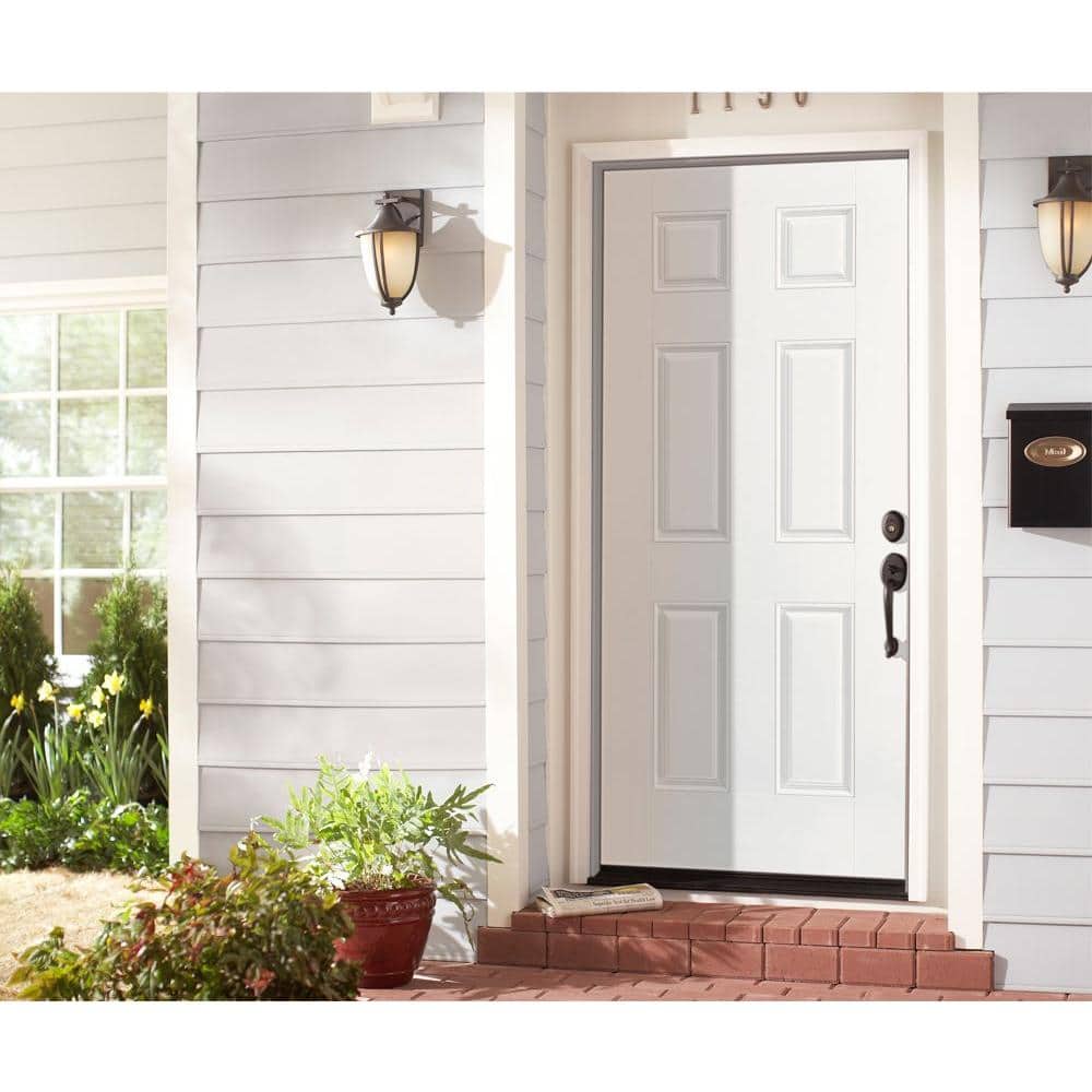 Masonite 36 in. x 80 in. 6-Panel Left-Hand Inswing Primed White Steel Prehung Front Exterior Door with Vinyl Frame